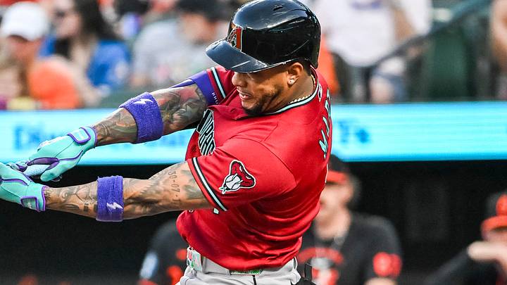 Apr 13, 2026; Baltimore, Maryland, USA; Arizona Diamondbacks second baseman Ketel Marte (4) hits a solo home run against the Baltimore Orioles during the third inning at Oriole Park at Camden Yards. Mandatory Credit: Tommy Gilligan-Imagn Images Apr 13, 2026; Baltimore, Maryland, USA; Arizona Diamondbacks second baseman Ketel Marte (4) hits a solo home run against the Baltimore Orioles during the third inning at Oriole Park at Camden Yards. Mandatory Credit: Tommy Gilligan-Imagn Images