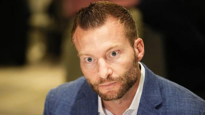 Los Angeles Rams head coach Sean McVay talks to the media