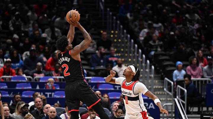Oct 23, 2026; Washington, District of Columbia, USA; Toronto Raptors forward Kawhi Leonard (2) shoots over Washington Wizards guard Bilal Coulibaly (0) during the first half at Capital One Arena. Mandatory Credit: Brad Mills-Imagn Images Oct 23, 2026; Washington, District of Columbia, USA; Toronto Raptors forward Kawhi Leonard (2) shoots over Washington Wizards guard Bilal Coulibaly (0) during the first half at Capital One Arena. Mandatory Credit: Brad Mills-Imagn Images