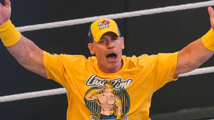 John Cena gets the crowd excited Saturday, Sept. 20, 2025, during WWE WrestlePalooza at Gainbridge Fieldhouse in Indianapolis.