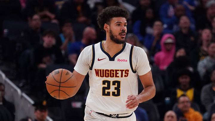 Feb 22, 2026; San Francisco, California, USA; Denver Nuggets forward Cameron Johnson (23) dribbles upcourt against the Golden State Warriors in the third quarter at Chase Center. Mandatory Credit: David Gonzales-Imagn Images Feb 22, 2026; San Francisco, California, USA; Denver Nuggets forward Cameron Johnson (23) dribbles upcourt against the Golden State Warriors in the third quarter at Chase Center. Mandatory Credit: David Gonzales-Imagn Images