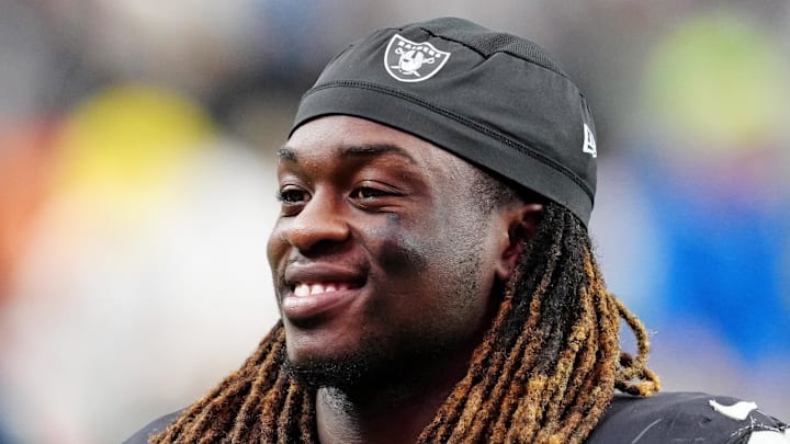 Oct 12, 2025; Paradise, Nevada, USA; Las Vegas Raiders running back Ashton Jeanty (2) reacts after the game against the Tennessee Titans at Allegiant Stadium. Mandatory Credit: Stephen R. Sylvanie-Imagn Images Oct 12, 2025; Paradise, Nevada, USA; Las Vegas Raiders running back Ashton Jeanty (2) reacts after the game against the Tennessee Titans at Allegiant Stadium. Mandatory Credit: Stephen R. Sylvanie-Imagn Images
