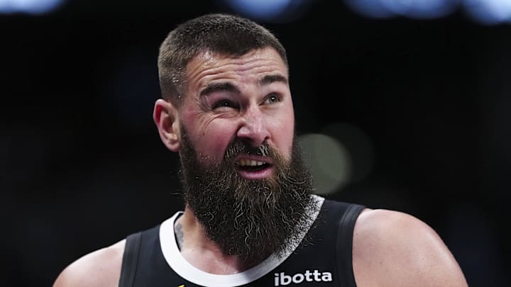 Apr 4, 2026; Denver, Colorado, USA; Denver Nuggets center Jonas Valanciunas (17) leaves the court in the second quarter against the San Antonio Spurs at Ball Arena. Mandatory Credit: Ron Chenoy-Imagn Images Apr 4, 2026; Denver, Colorado, USA; Denver Nuggets center Jonas Valanciunas (17) leaves the court in the second quarter against the San Antonio Spurs at Ball Arena. Mandatory Credit: Ron Chenoy-Imagn Images