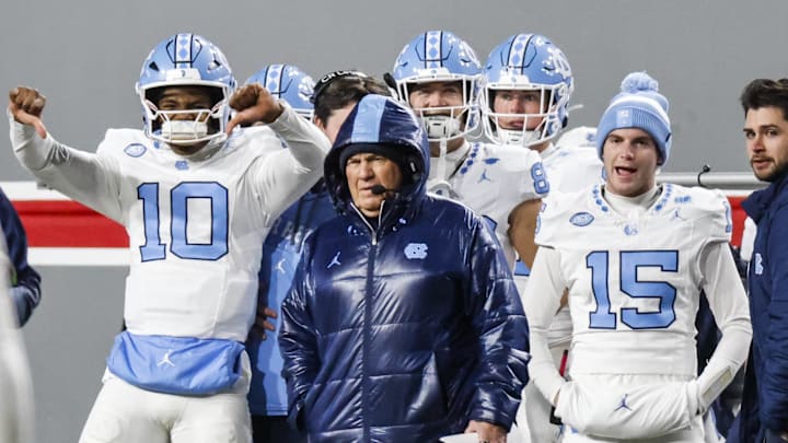 Nov 29, 2025; Raleigh, North Carolina, USA; North Carolina Tar Heels head coach Bill Belichick on the sideline during the first half of the game against NC State Wolfpack at Carter-Finley Stadium. Mandatory Credit: Jaylynn Nash-Imagn Images Nov 29, 2025; Raleigh, North Carolina, USA; North Carolina Tar Heels head coach Bill Belichick on the sideline during the first half of the game against NC State Wolfpack at Carter-Finley Stadium. Mandatory Credit: Jaylynn Nash-Imagn Images