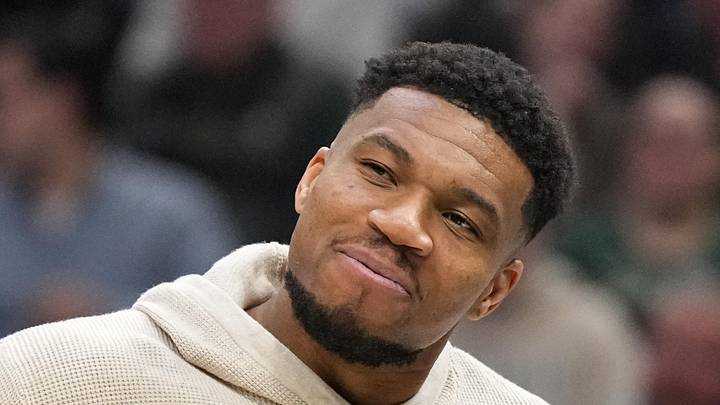 Milwaukee Bucks forward Giannis Antetokounmpo reacts following a play during the second quarter against the Brooklyn Nets at Fiserv Forum on Apr 10, 2026.