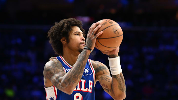Philadelphia 76ers guard Kelly Oubre Jr shoots the ball against the Utah Jazz.