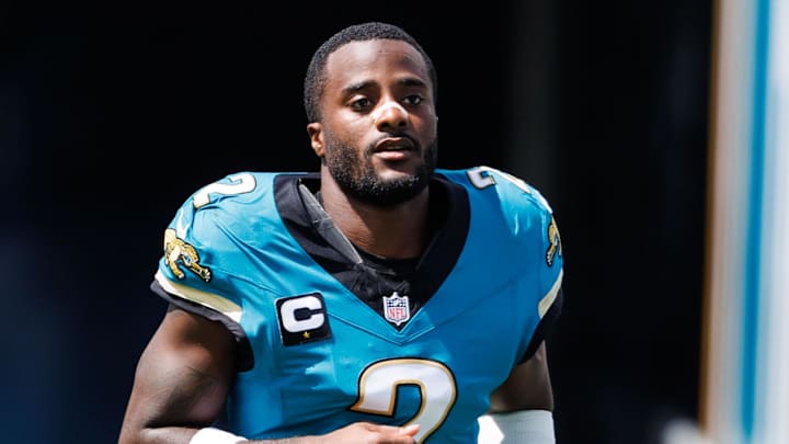 Sep 21, 2025; Jacksonville, Florida, USA; Jacksonville Jaguars cornerback Jourdan Lewis (2) exits the tunnel before the game against the Houston Texans at EverBank Stadium. Mandatory Credit: Morgan Tencza-Imagn Images