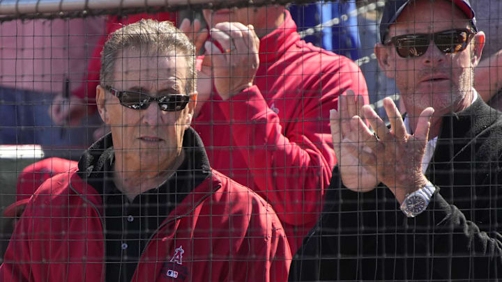 Angels owner Arte Moreno is acknowledged by the fans before a game against the Los Angeles Dodgers at Tempe Diablo Stadium on March 3.