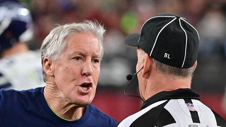 Seattle Seahawks head coach Pete Carroll reacts after a play