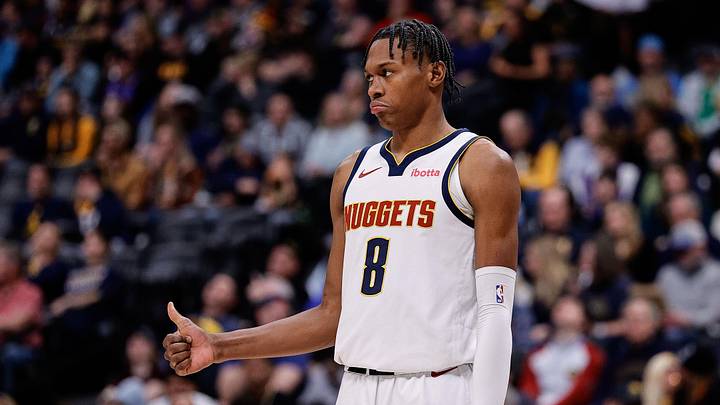 Feb 4, 2024; Denver, Colorado, USA; Denver Nuggets forward Peyton Watson (8) gestures in the first quarter against the Portland Trail Blazers at Ball Arena. Mandatory Credit: Isaiah J. Downing-Imagn Images Feb 4, 2024; Denver, Colorado, USA; Denver Nuggets forward Peyton Watson (8) gestures in the first quarter against the Portland Trail Blazers at Ball Arena. Mandatory Credit: Isaiah J. Downing-Imagn Images