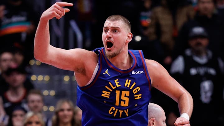 Nov 28, 2025; Denver, Colorado, USA; Denver Nuggets center Nikola Jokic (15) reacts after a play in the fourth quarter against the San Antonio Spurs at Ball Arena. Mandatory Credit: Isaiah J. Downing-Imagn Images Nov 28, 2025; Denver, Colorado, USA; Denver Nuggets center Nikola Jokic (15) reacts after a play in the fourth quarter against the San Antonio Spurs at Ball Arena. Mandatory Credit: Isaiah J. Downing-Imagn Images
