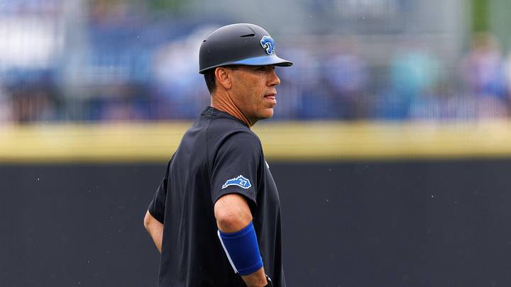 Jun 1, 2024; Lexington, KY, USA; Kentucky Wildcats head coach Nick Mingione stands on the field before a game against the Illinois Fighting Illini at Kentucky Proud Park. Mandatory Credit: Jordan Prather-Imagn Images Jun 1, 2024; Lexington, KY, USA; Kentucky Wildcats head coach Nick Mingione stands on the field before a game against the Illinois Fighting Illini at Kentucky Proud Park. Mandatory Credit: Jordan Prather-Imagn Images