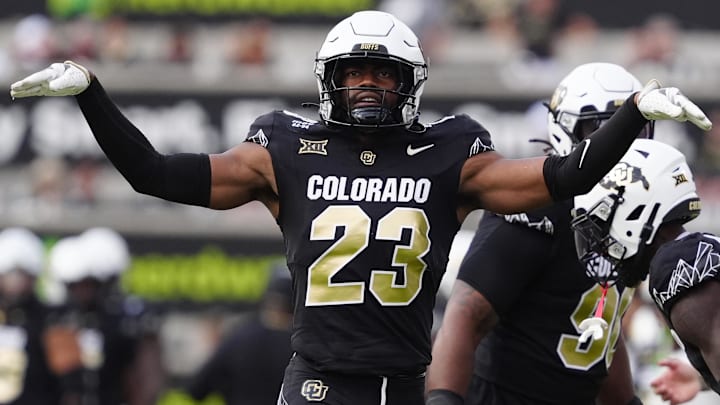 Colorado Buffaloes safety Carter Stoutmire (23) reacts following a turnover in the second half against the Delaware Fightin' Blue Hens at Folsom Field in Boulder, Colo.