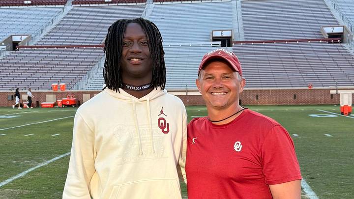 Oklahoma prospect Kamieon Compton-Nero poses with safeties coach Brandon Hall at an unofficial visit. Oklahoma prospect Kamieon Compton-Nero poses with safeties coach Brandon Hall at an unofficial visit.