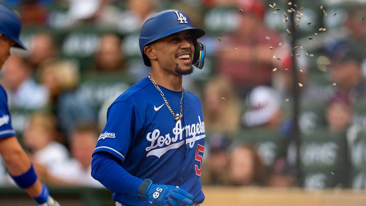 Jun 24, 2026; Minneapolis, Minnesota, USA; Los Angeles Dodgers shortstop Mookie Betts (50) reacts after hitting a solo home run against the Minnesota Twins in the first inning at Target Field. Mandatory Credit: Jesse Johnson-Imagn Images