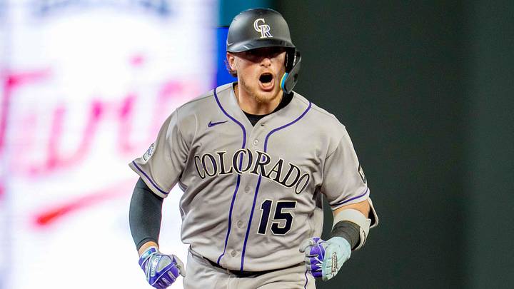 Colorado Rockies catcher Hunter Goodman (15) celebrates hitting a two-run home run. Colorado Rockies catcher Hunter Goodman (15) celebrates hitting a two-run home run.