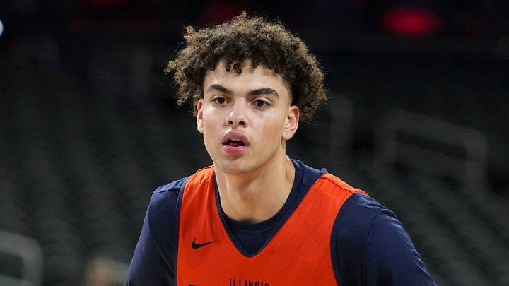 Illinois Fighting Illini guard Keaton Wagler (23) guards during practice ahead of a Final Four game on Friday, April 3, 2026, at Lucas Oil Stadium in Indianapolis. Illinois Fighting Illini guard Keaton Wagler (23) guards during practice ahead of a Final Four game on Friday, April 3, 2026, at Lucas Oil Stadium in Indianapolis.