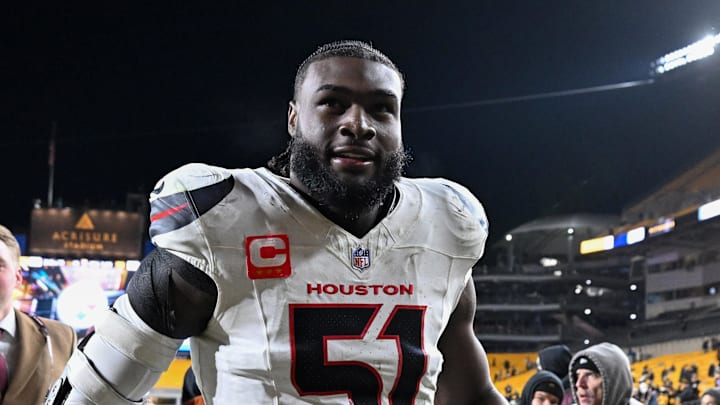Jan 12, 2026; Pittsburgh, PA, USA; Houston Texans defensive end Will Anderson Jr. (51) leaves the field following an AFC Wild Card Round win against the Pittsburgh Steelers at Acrisure Stadium. Mandatory Credit: Barry Reeger-Imagn Images
