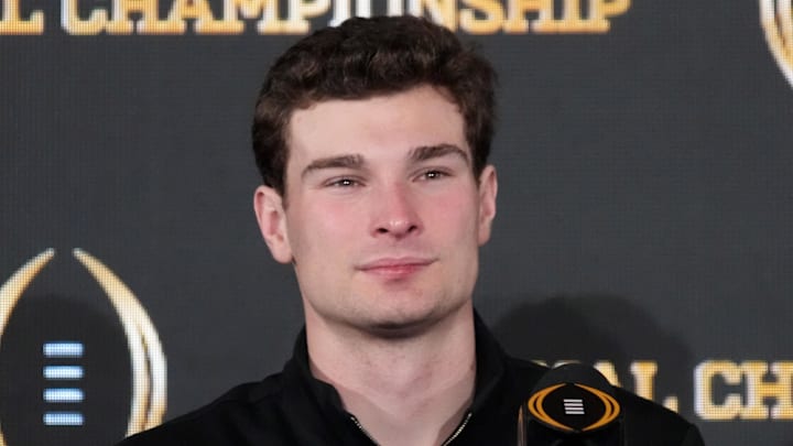 Former Indiana Hoosiers quarterback Fernando Mendoza during the CFP Champions press conference.