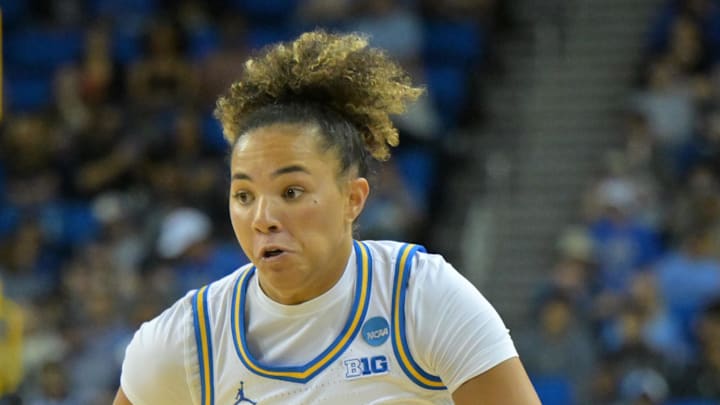Mar 23, 2026; Los Angeles, CA, USA; UCLA Bruins guard Kiki Rice (1) drives to the basket in the first half against the Oklahoma State Cowboys at Pauley Pavilion. Mandatory Credit: Jayne Kamin-Oncea-Imagn Images Mar 23, 2026; Los Angeles, CA, USA; UCLA Bruins guard Kiki Rice (1) drives to the basket in the first half against the Oklahoma State Cowboys at Pauley Pavilion. Mandatory Credit: Jayne Kamin-Oncea-Imagn Images