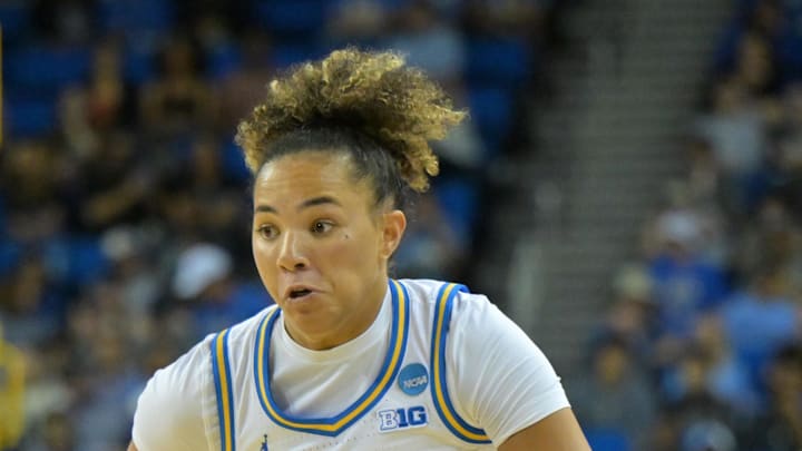 Mar 23, 2026; Los Angeles, CA, USA; UCLA Bruins guard Kiki Rice (1) drives to the basket in the first half against the Oklahoma State Cowboys at Pauley Pavilion. Mandatory Credit: Jayne Kamin-Oncea-Imagn Images Mar 23, 2026; Los Angeles, CA, USA; UCLA Bruins guard Kiki Rice (1) drives to the basket in the first half against the Oklahoma State Cowboys at Pauley Pavilion. Mandatory Credit: Jayne Kamin-Oncea-Imagn Images