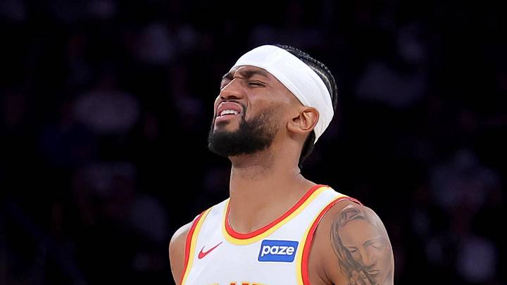 Atlanta Hawks guard Nickeil Alexander-Walker (7) reacts during the first quarter of game two of the first round of the 2026 NBA Playoffs against the New York Knicks at Madison Square Garden on Apr 20, 2026.