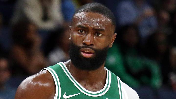 Oct 8, 2025; Memphis, Tennessee, USA; Boston Celtics guard Jaylen Brown (7) reacts toward an official after a technical foul call during the second quarter against the Memphis Grizzlies at FedExForum. Mandatory Credit: Petre Thomas-Imagn Images