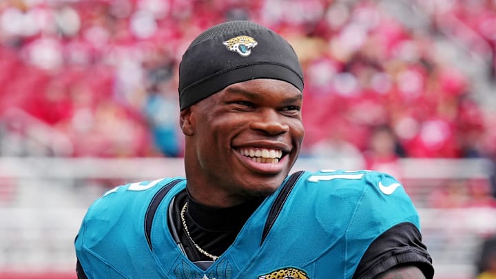 Sep 28, 2025; Santa Clara, California, USA; Jacksonville Jaguars wide receiver Travis Hunter (12) reacts after the game against the San Francisco 49ers at Levi's Stadium. Mandatory Credit: Darren Yamashita-Imagn Images Sep 28, 2025; Santa Clara, California, USA; Jacksonville Jaguars wide receiver Travis Hunter (12) reacts after the game against the San Francisco 49ers at Levi's Stadium. Mandatory Credit: Darren Yamashita-Imagn Images