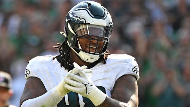 Philadelphia Eagles defensive tackle Jalen Carter (98) against the Los Angeles Rams