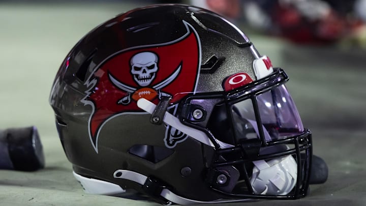 Dec 25, 2022; Glendale, Arizona, USA; Detailed view of a Tampa Bay Buccaneers helmet at State Farm Stadium. Mandatory Credit: Mark J. Rebilas-Imagn Images Dec 25, 2022; Glendale, Arizona, USA; Detailed view of a Tampa Bay Buccaneers helmet at State Farm Stadium. Mandatory Credit: Mark J. Rebilas-Imagn Images