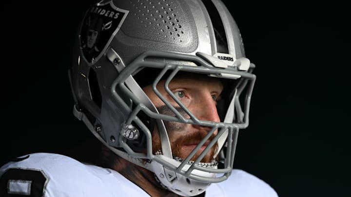 Dec 14, 2025; Philadelphia, Pennsylvania, USA; Las Vegas Raiders defensive end Maxx Crosby (98) in the tunnel against the Philadelphia Eagles at Lincoln Financial Field. Mandatory Credit: Eric Hartline-Imagn Images