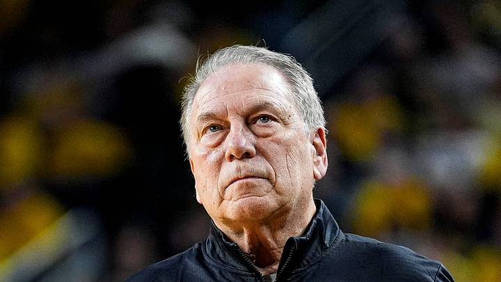 Michigan State head coach Tom Izzo looks on after a play against Michigan during the first half at Crisler Center in Ann Arbor on Sunday, March 8, 2026.