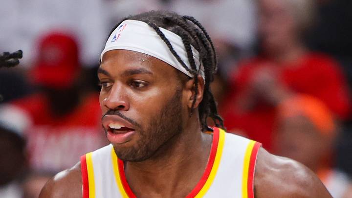 Atlanta Hawks guard Buddy Hield (8) during 2026 NBA Playoffs at State Farm Arena on April 30, 2026. Atlanta Hawks guard Buddy Hield (8) during 2026 NBA Playoffs at State Farm Arena on April 30, 2026.