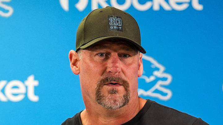 Detroit Lions head coach Dan Campbell addresses the media