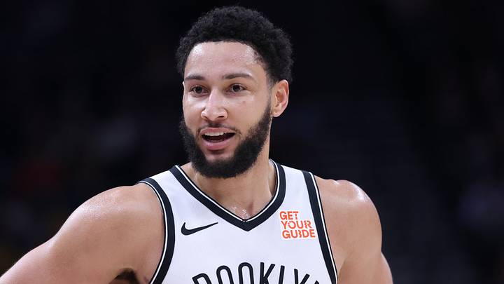 Jan 12, 2025; Salt Lake City, Utah, USA; Brooklyn Nets guard Ben Simmons (10) reacts to a play against the Utah Jazz during the third quarter at Delta Center. Mandatory Credit: Rob Gray-Imagn Images