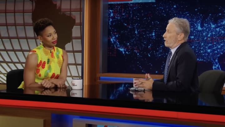 Monica McNutt and Jon Stewart on The Daily Show.