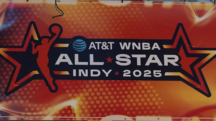 Signs advertising the WNBA All-Star games go up around Gainbridge Fieldhouse, Signs advertising the WNBA All-Star games go up around Gainbridge Fieldhouse,