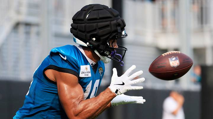 Jacksonville Jaguars wide receiver CJ Williams (18) catches a pass during the third day of NFL Training Camp at the Miller Electric Center on Friday, July 31, 2026, in Jacksonville, Fla. Jacksonville Jaguars wide receiver CJ Williams (18) catches a pass during the third day of NFL Training Camp at the Miller Electric Center on Friday, July 31, 2026, in Jacksonville, Fla.