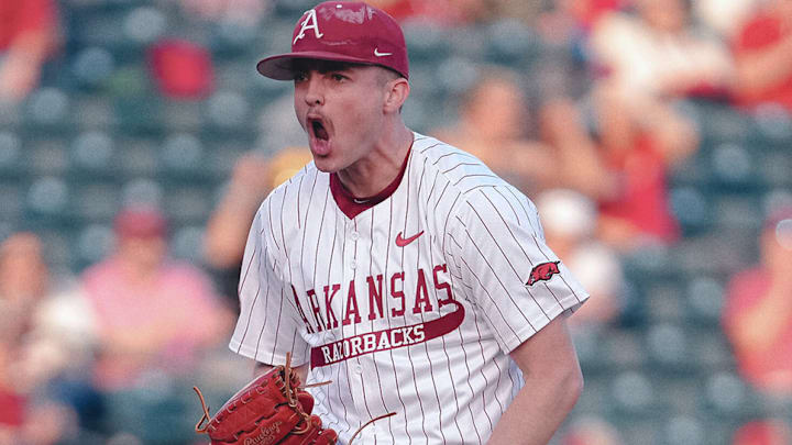 Arkansas Razorbacks pitcher Parker Coil closing out win over the Arkansas State Red Wolves. Arkansas Razorbacks pitcher Parker Coil closing out win over the Arkansas State Red Wolves.