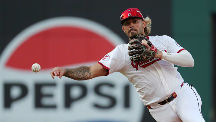 Cleveland Guardians shortstop Gabriel Arias (13) makes a throw to first during the sixth inning of Game 3 of the American League Wild Card Series at Progressive Field, Oct. 2, 2025, in Cleveland, Ohio. Cleveland Guardians shortstop Gabriel Arias (13) makes a throw to first during the sixth inning of Game 3 of the American League Wild Card Series at Progressive Field, Oct. 2, 2025, in Cleveland, Ohio.