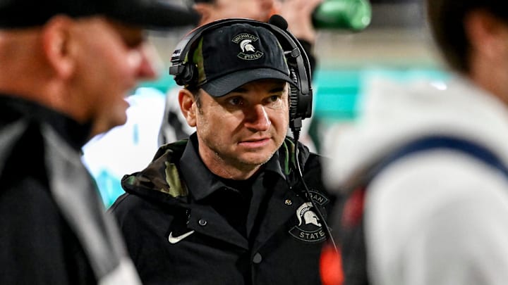 Michigan State's head coach Jonathan Smith looks on during the fourth quarter against Penn State on Saturday, Nov. 15, 2025, at Spartan Stadium in East Lansing.