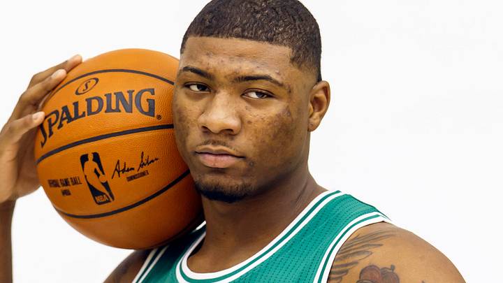 Sep 29, 2014; Waltham, MA, USA; Boston Celtics guard Marcus Smart (36) during media day at the Celtics practice facility. Mandatory Credit: David Butler II-USA TODAY Sports Sep 29, 2014; Waltham, MA, USA; Boston Celtics guard Marcus Smart (36) during media day at the Celtics practice facility. Mandatory Credit: David Butler II-USA TODAY Sports
