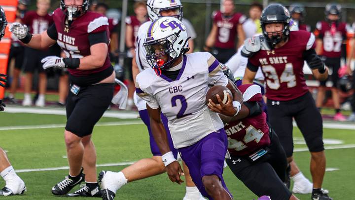 CBC quarterback Daylen Austin-Harvey accounted for seven touchdowns in leading his team to a 59-48 come-from-behind win over De Smet.