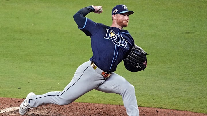 American League pitcher Drew Rasmussen of the Tampa Bay Rays pitches during the fifth inning during the 2025 MLB All Star Game at Truist Park. American League pitcher Drew Rasmussen of the Tampa Bay Rays pitches during the fifth inning during the 2025 MLB All Star Game at Truist Park.