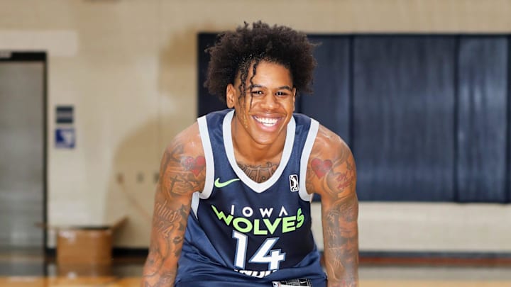Iowa Wolves basketball guard Javonte Cooke attends Media Day with the 2023-24 Wolves at their basketball practice facility in Des Moines on Wednesday, Nov. 1, 2023.