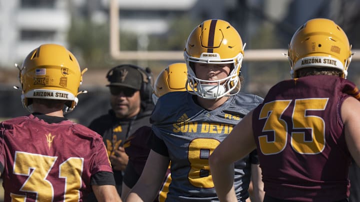 Cutter Boley (#8 QB) during ASU football practice at Kajikawa Practice fields in Tempe, Arizona, on March 19, 2026.