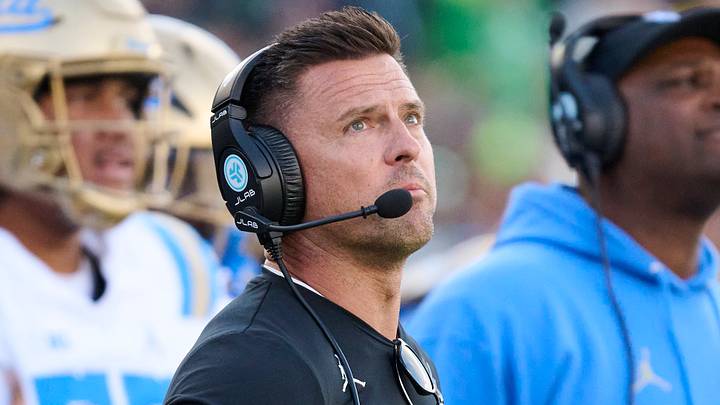 Oct 10, 2026; Eugene, Oregon, USA; UCLA Bruins head coach Bob Chesney watches a replay during the second half in a game against the Oregon Ducks at Autzen Stadium. Mandatory Credit: Troy Wayrynen-Imagn Images Oct 10, 2026; Eugene, Oregon, USA; UCLA Bruins head coach Bob Chesney watches a replay during the second half in a game against the Oregon Ducks at Autzen Stadium. Mandatory Credit: Troy Wayrynen-Imagn Images