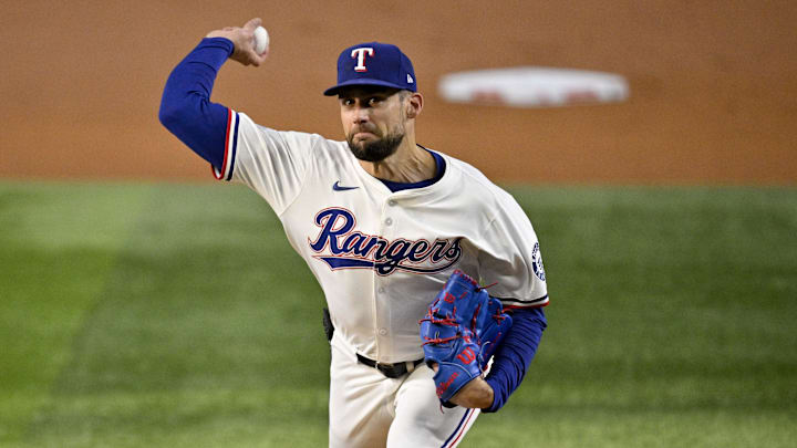 Texas Rangers starting pitcher Nathan Eovaldi. Texas Rangers starting pitcher Nathan Eovaldi.