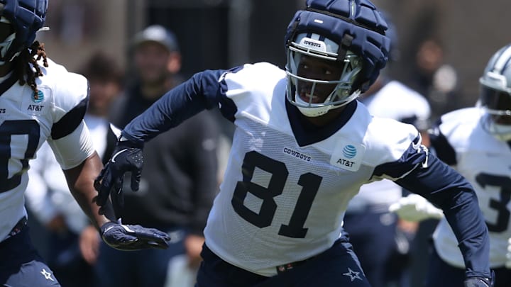 Dallas Cowboys tight end John Stephens during training camp. Dallas Cowboys tight end John Stephens during training camp.