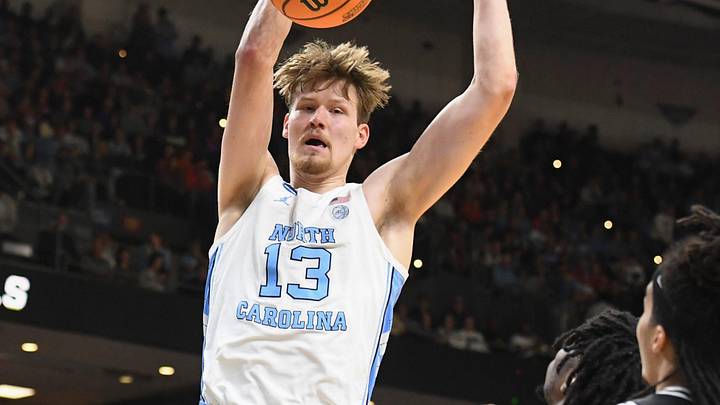 North Carolina Tar Heels center Henri Veesaar (13) dunks the ball Thursday, March 19, 2026, during the NCAA Men’s Basketball Tournament first round game against the VCU Rams at Bon Secours Wellness Arena in Greenville, South Carolina.
